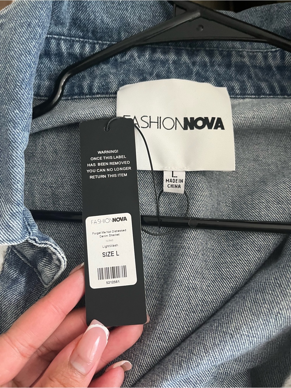Fashion Nova White Knit & Blue Denim Layered Shacket - Picture 3 of 3